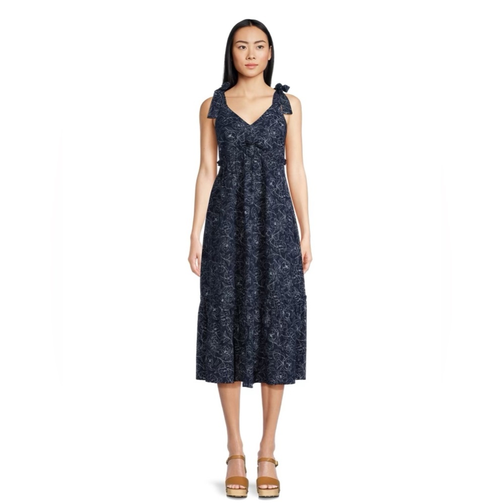 Time and Tru V-Neck Tie Strap Midi Dress